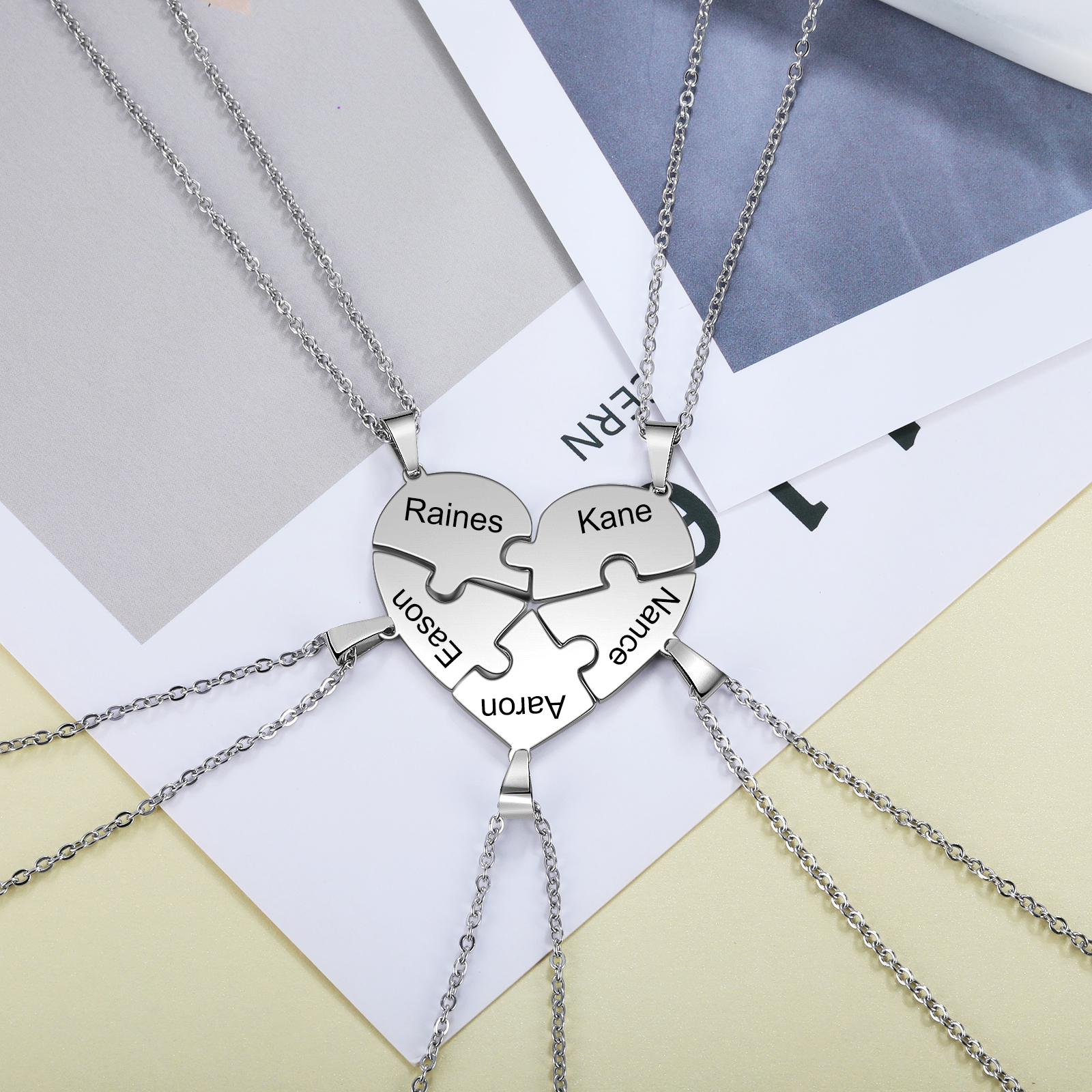 Personalised Heart Puzzle Necklace With 5 Names Gifts For Her-Jessemade AU