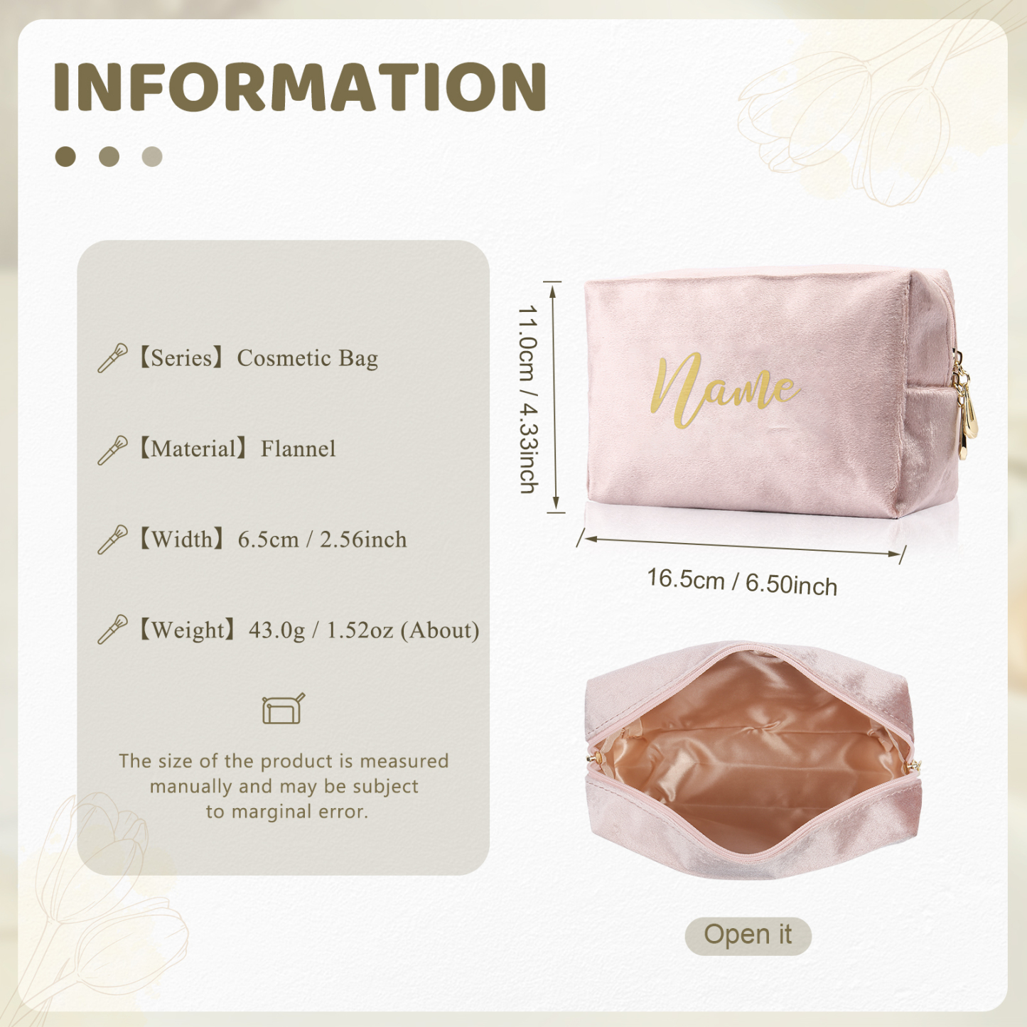 Personalised Name Cosmetic Bag Zipper Makeup Bag Jewelry Storage Bag Gifts for Ladies Girls-Jessemade AU