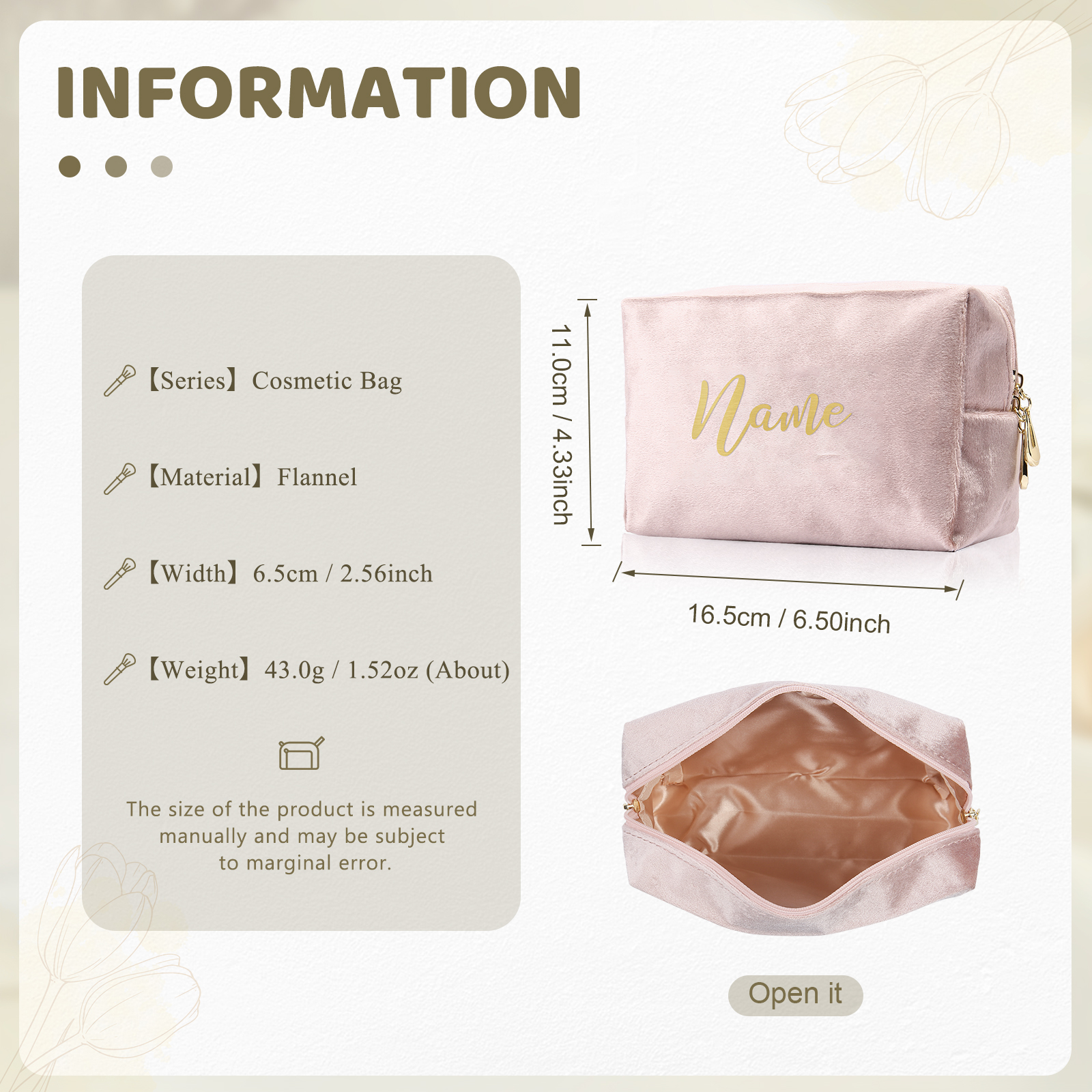 Personalised Name Cosmetic Bag Zipper Makeup Bag Jewelry Storage Bag Gifts for Ladies Girls-Jessemade AU