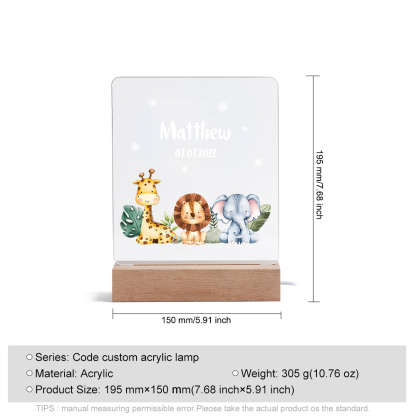 Animal Night Light Personalised Name Date Zoo LED Night Light Nursery Birthday Gifts For Children-Jessemade AU