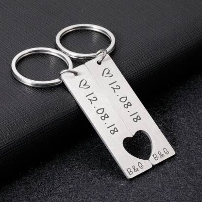 To My Man/My Love Heart Keychain Set Personalised Date Initial Keyring Matching Couple Gifts-Jessemade AU