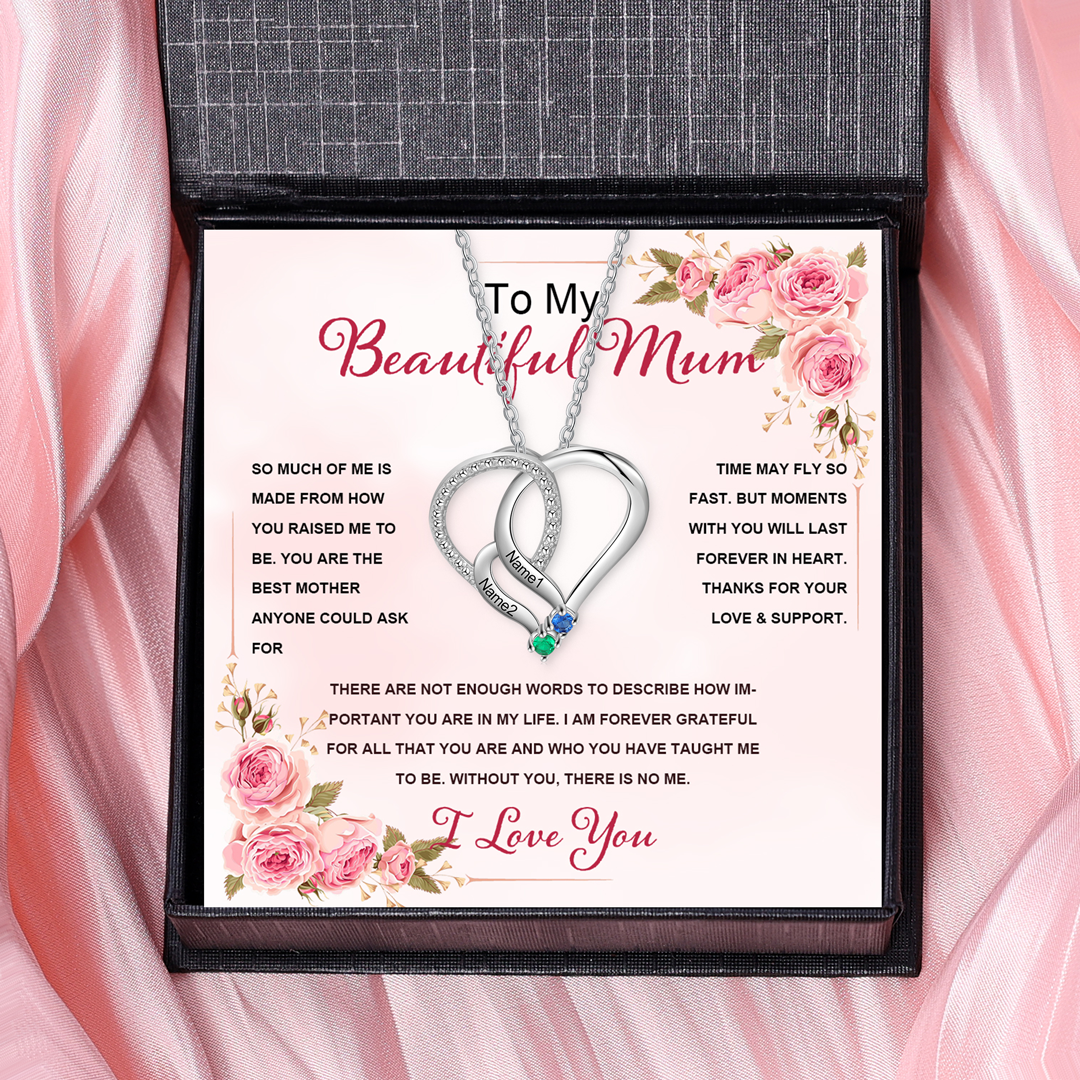 2 Names - Personalised Heart Pendant Necklace Custom Names & Birthstones Necklace Gifts for Mother-Jessemade AU