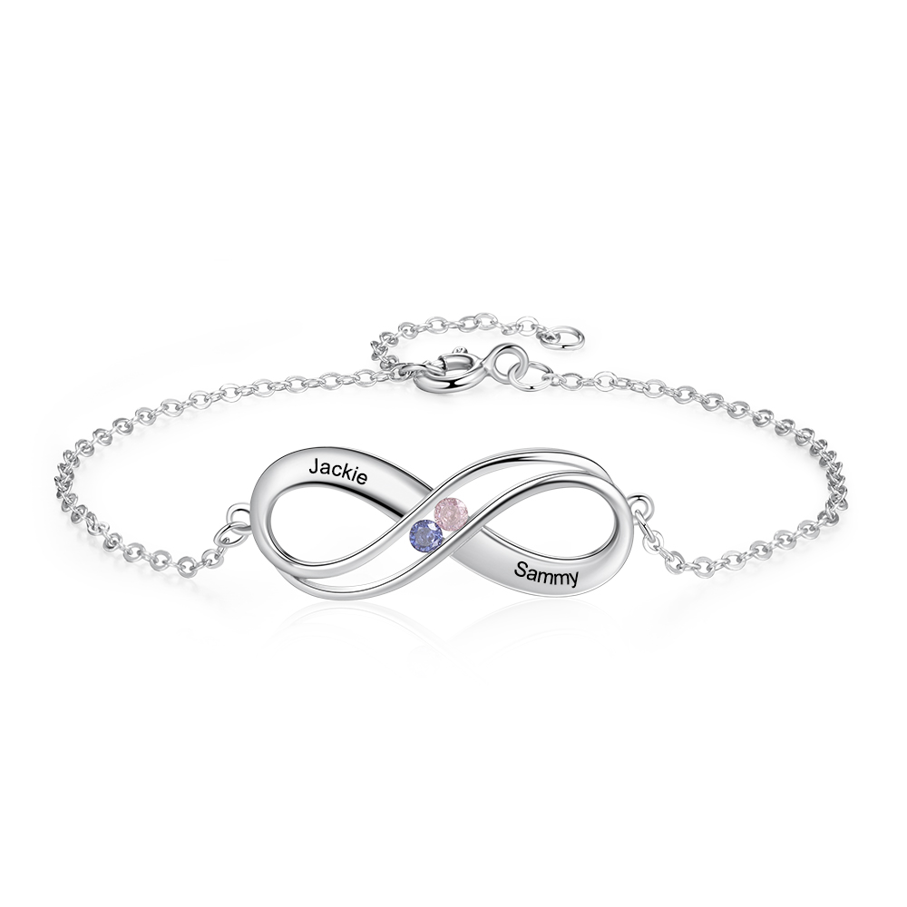 Infinity 925 Sterling Silver Heart 2 Birthstones Bracelet-Jessemade AU