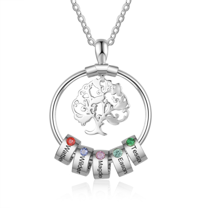 Personalised Family Tree Necklace With 5 Birthstones Engraved Names Gift For Mother-Jessemade AU