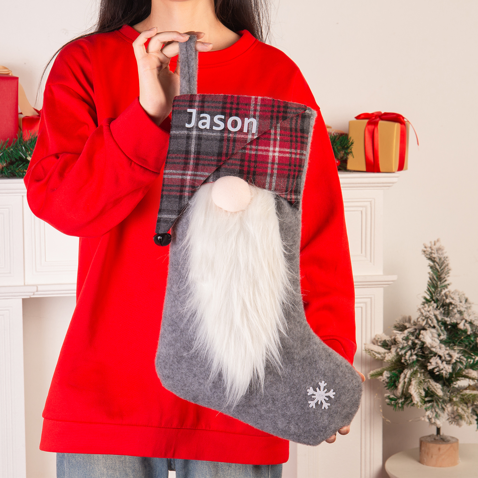 Custom 1 Name Christmas Stocking Ornaments Gray Christmas socks Personalised Christmas Gifts for Family Friends-Jessemade AU