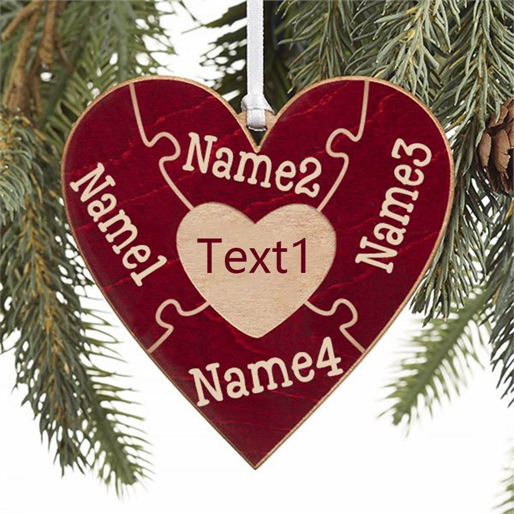Heart Puzzle Ornament Personalised 4 Names Wooden Family Ornament-Jessemade AU