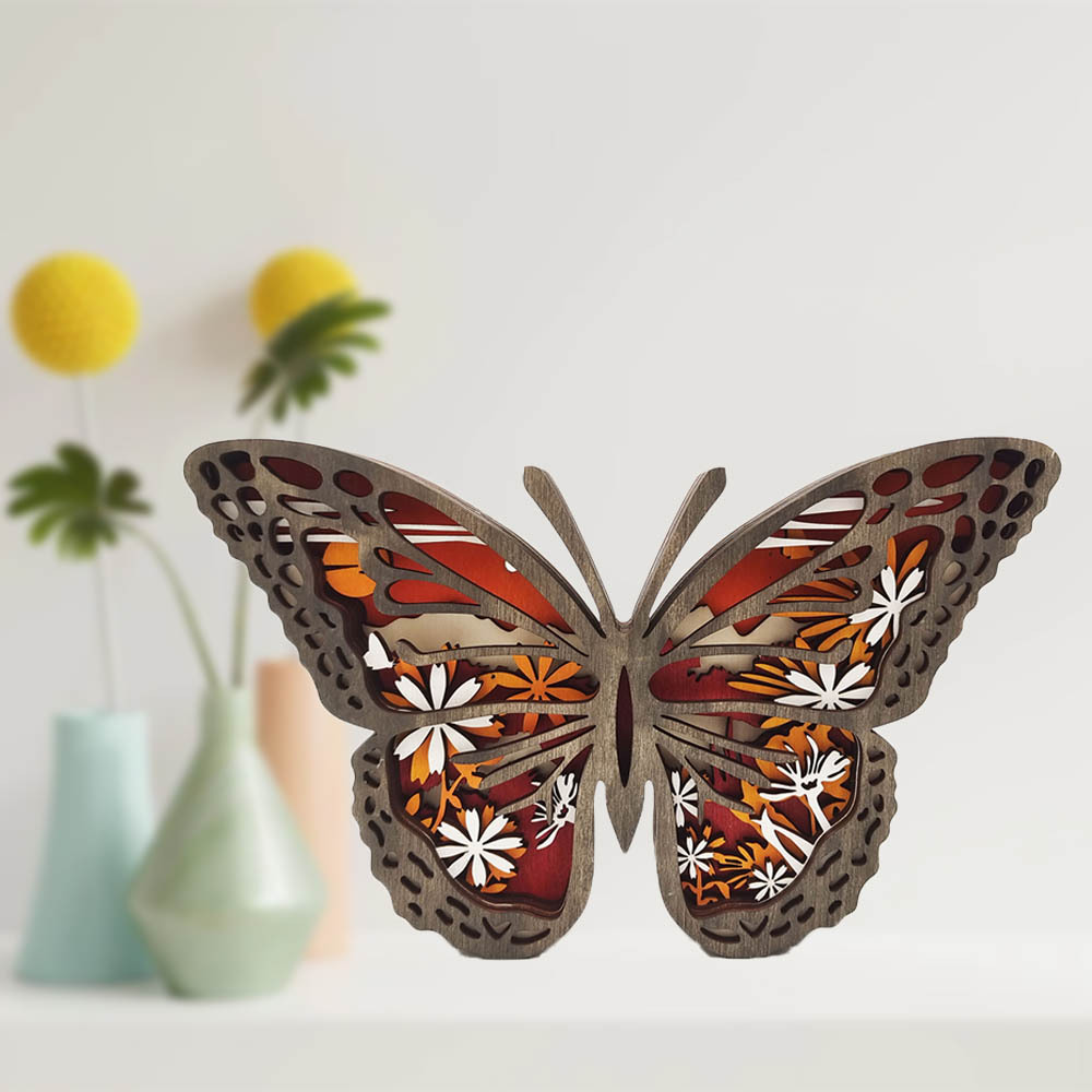 Butterfly Totem Wooden Home Decoration 3D Carving Flower Insect Night Light-Jessemade AU