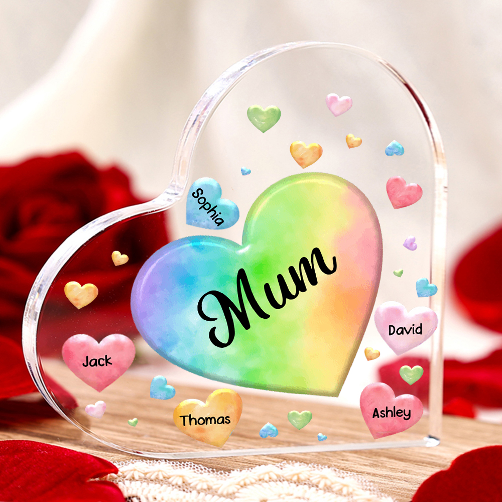 5 Names - Personalised Acrylic Heart Keepsake Custom Text Colourful Hearts Ornament Gift for Mother/Grandma-Jessemade AU