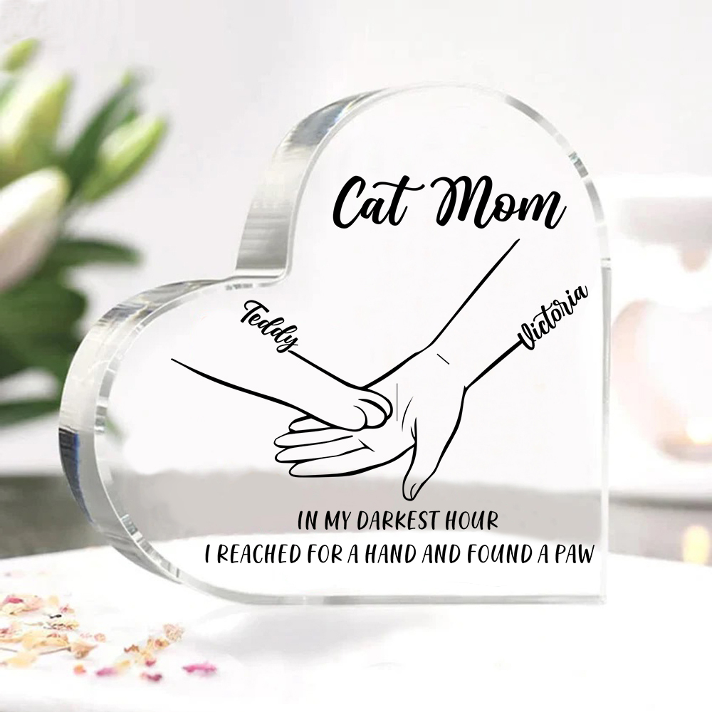 Personalised Acrylic Heart Keepsake Custom 2 Names & Text Dog/Cat Paw Ornaments Gifts for Mother/Father/Pet Lovers-Jessemade AU