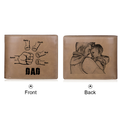 5 Names - Personalised Men Leather Wallet Custom Photo & Name Folding Wallet Fist Bump Wallet Gift for Dad-Jessemade AU