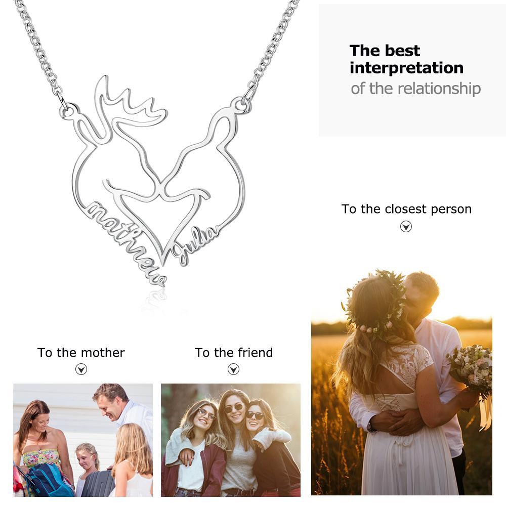 Heart Shape Christmas Deer Name Necklace Personalised 2 Names-Jessemade AU
