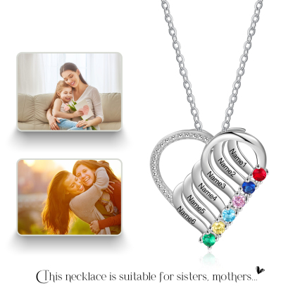 6 Names - Personalised Heart Pendant Necklace Custom Names & Birthstones Love Necklace Gifts for Mother-Jessemade AU