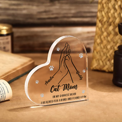 Personalised Acrylic Heart Keepsake Custom 2 Names & Text Dog/Cat Paw Ornaments Gifts for Mother/Father/Pet Lovers-Jessemade AU