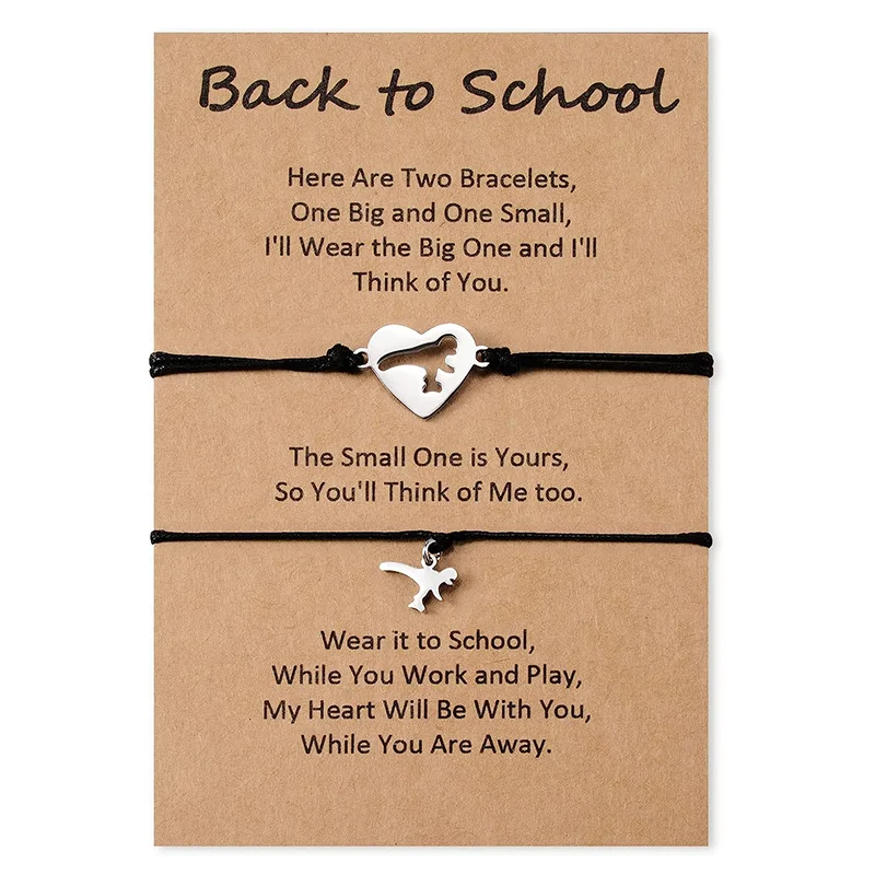2 Pcs Back to school Love Dinosaur Combination Bracelet Set, Adjustable Bracelets Gift With Gift Card Set For Kids-Jessemade AU