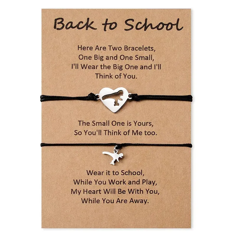 2 Pcs Back to school Love Dinosaur Combination Bracelet Set, Adjustable Bracelets Gift With Gift Card Set For Kids-Jessemade AU