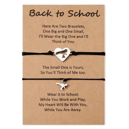 2 Pcs Back to school Love Dinosaur Combination Bracelet Set, Adjustable Bracelets Gift With Gift Card Set For Kids-Jessemade AU