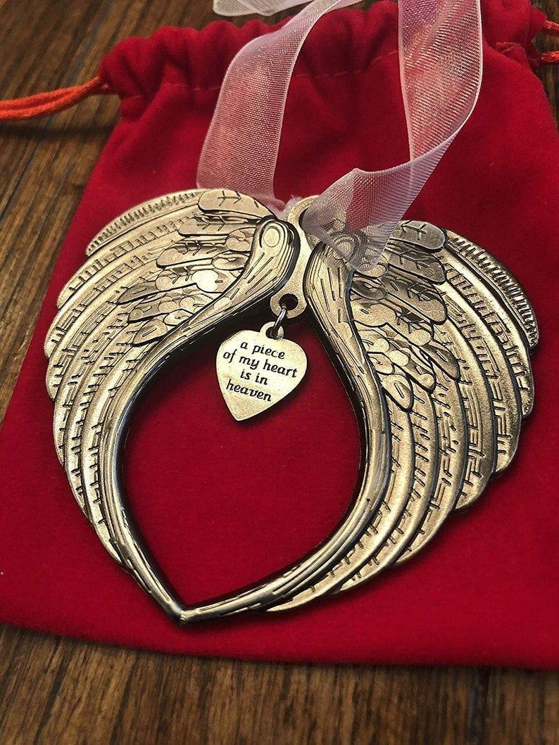 Memorial Angel Wings Heart Ornament A Piece of My Heart Is In Heaven-Jessemade AU