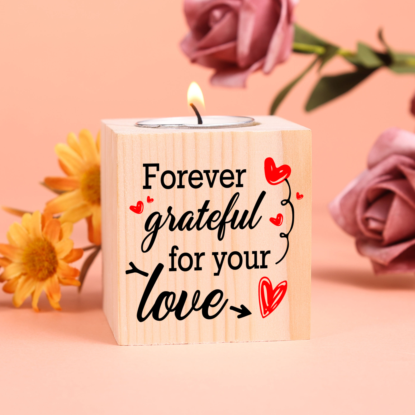 Block Candle Holder Forever Grateful For Your Love Wooden Candlesticks-Jessemade AU