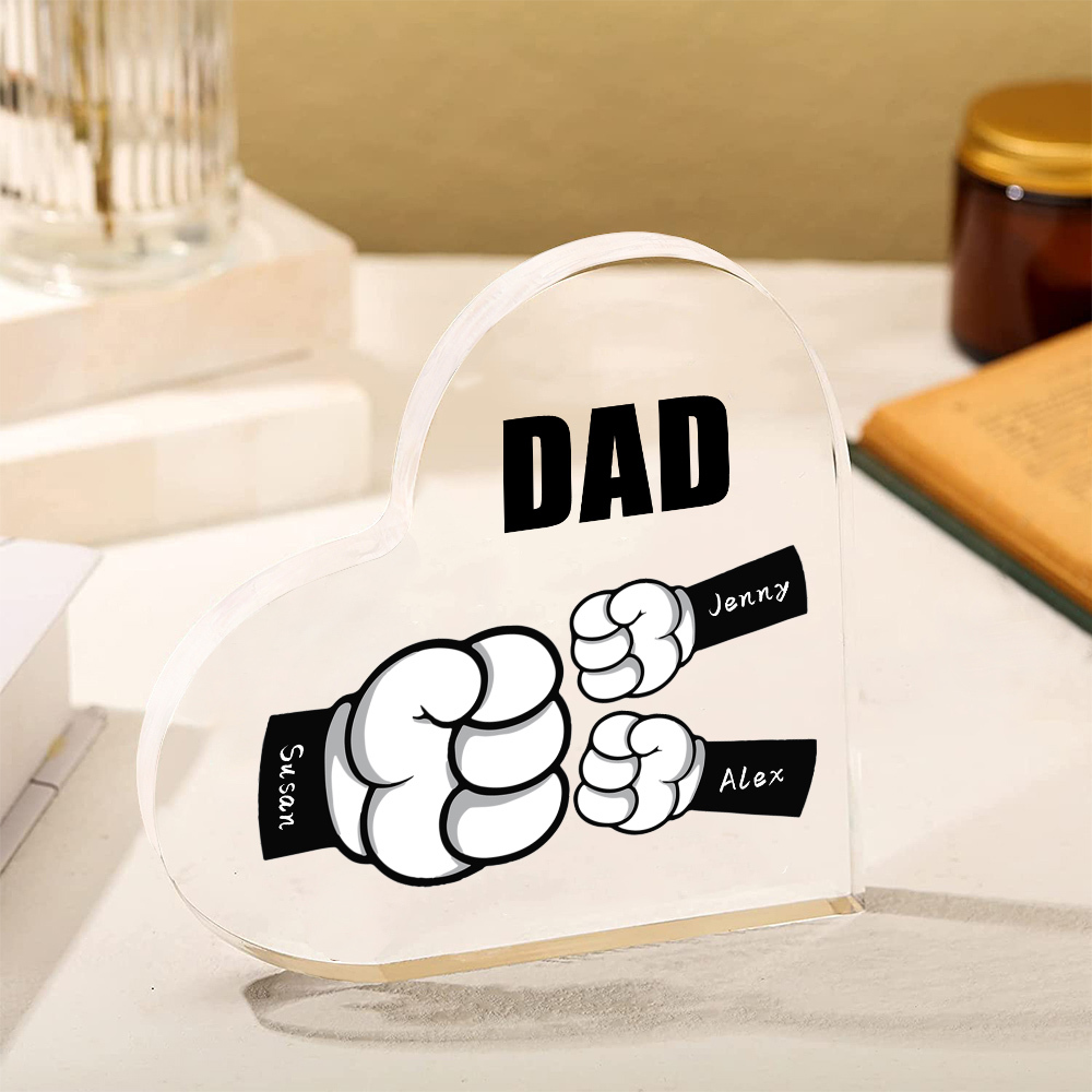 Personalised Acrylic Heart Keepsake Custom 3 Names & 1 Text Fist Bump Ornaments Gifts for Dad/Grandpa-Jessemade AU