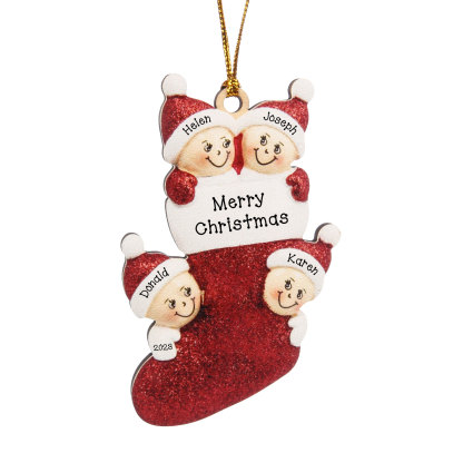 4 Names - Personalised Christmas Stocking Ornament Customised Name & Text & Year Wooden Hanging Ornaments Christmas Gift for Family-Jessemade AU
