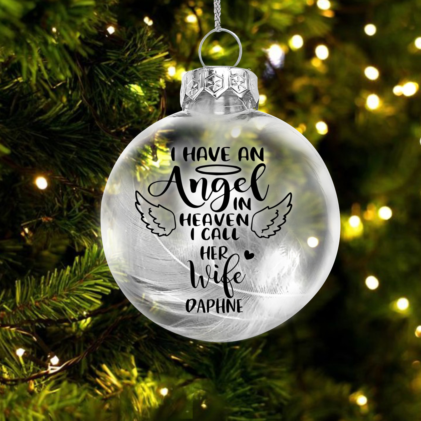 Personalised Feather Ball Memorial Ornament Custom Name Christmas Ornament - I Have An Angel In Heaven-Jessemade AU
