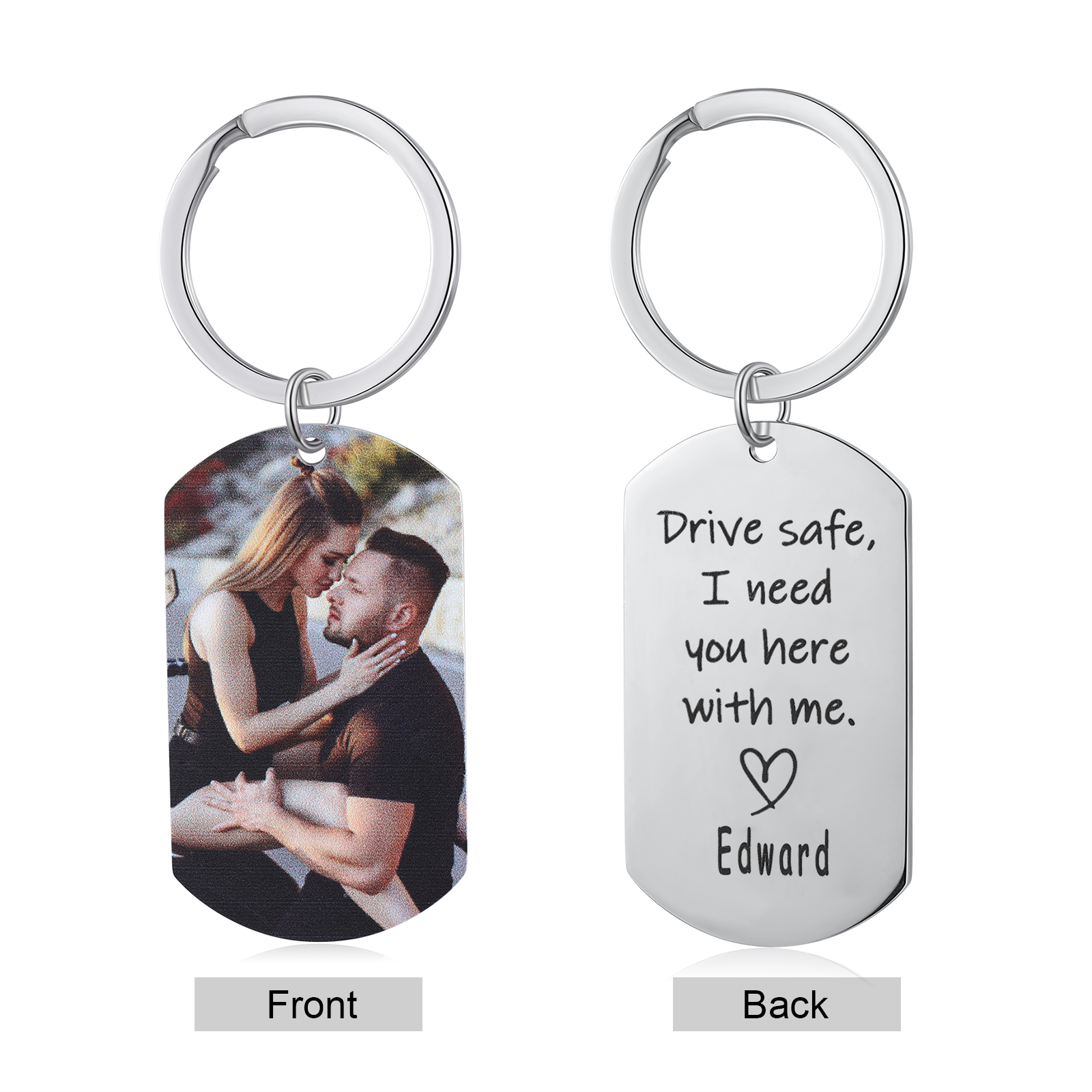 Personalised Photo Keychain with Name "Drive Safe I Need You Here with Me" for Couple-Jessemade AU