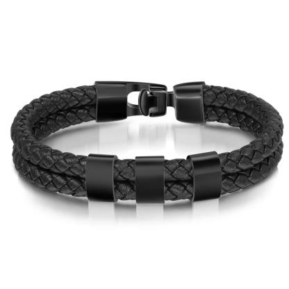 3 Names -Personalised Braided Leather Bracelet Engraved Men's Bracelet for Him