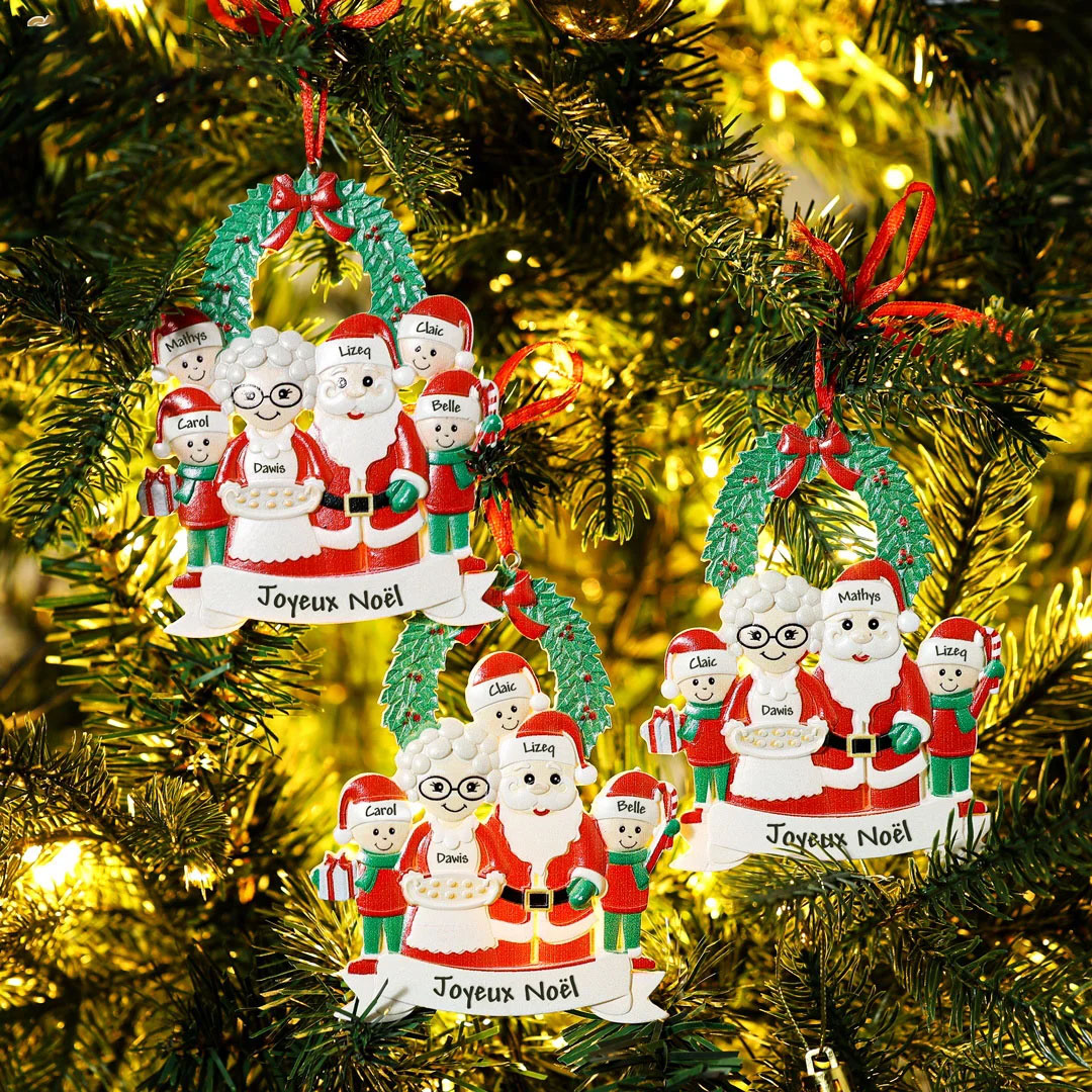 Santa Family Ornament Custom 7 Names Grandparents with Grandkids Ornament-Jessemade AU