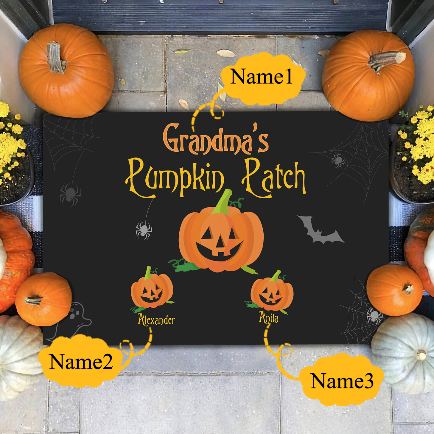 Personalised Halloween Doormat Custom 3 Names Pumpkin Doormat Home Decor - Grandma's Pumpkin Patch-Jessemade AU