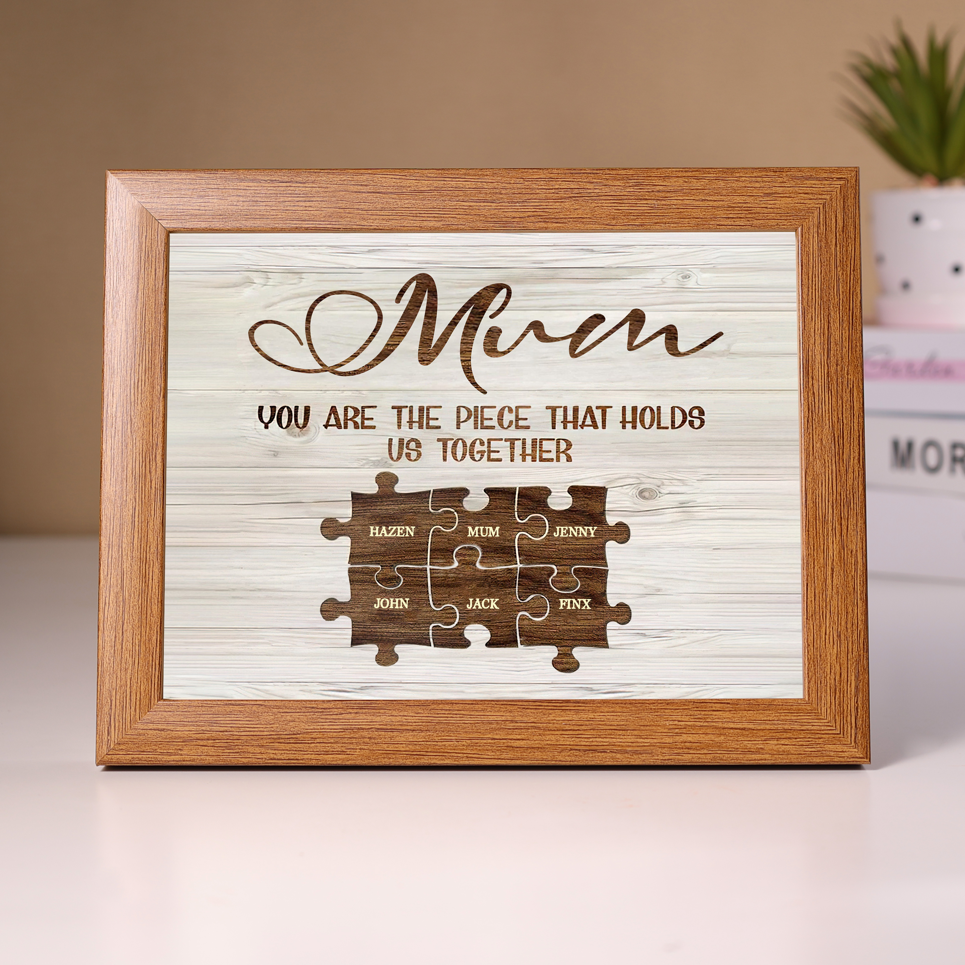 Personalised Mum Puzzle Picture Frame With Light Custom 6 Names Decor Gifts For Mother - You are the piece that holds us together-Jessemade AU