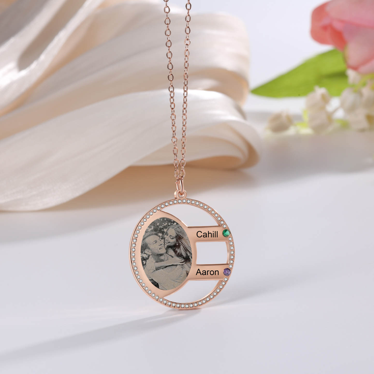 Personalised Photo Necklace Custom 2 Names Birthstone Necklace for Women-Jessemade AU