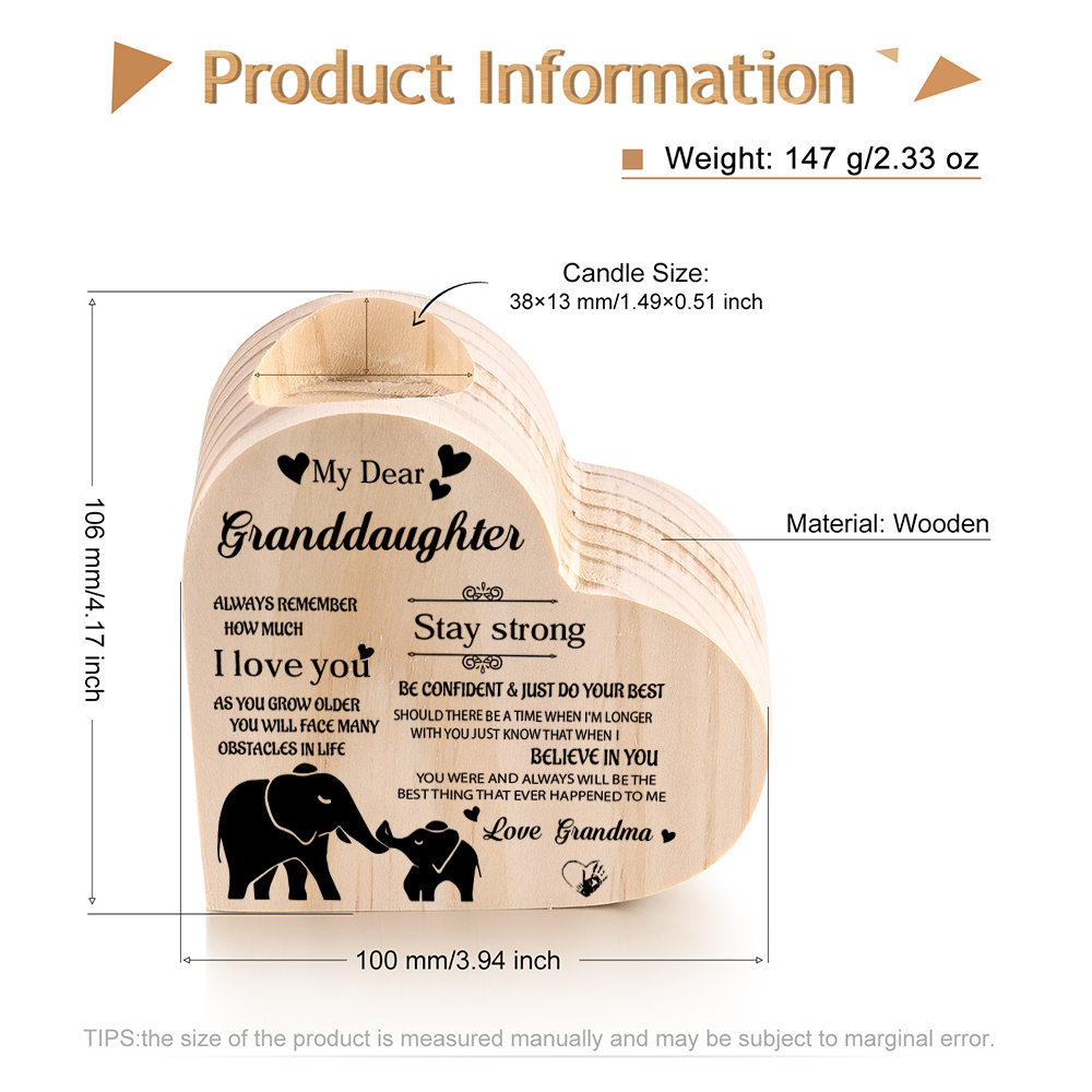 To My Granddaughter Wooden Heart Candle Holder "remember how much I love you"-Jessemade AU
