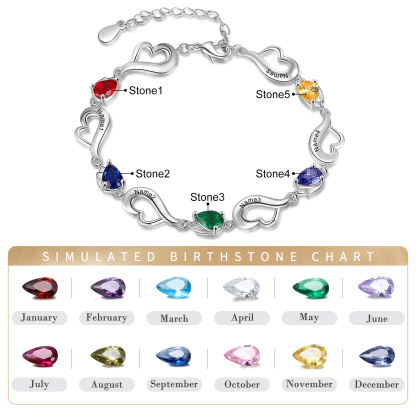 Personalised Heart Bracelet With 5 Birthstones Engraved Name Bracelet Gifts For Her-Jessemade AU