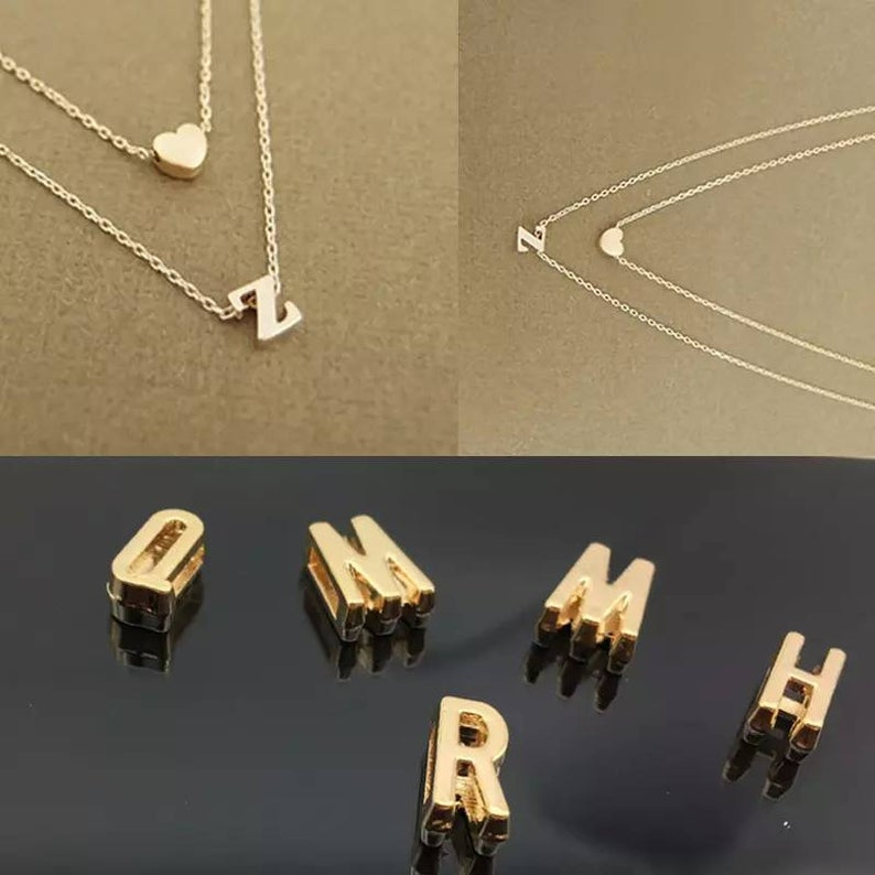 Double Layered Heart Necklace-Personalised Letter Necklace Gifts for her-Jessemade AU