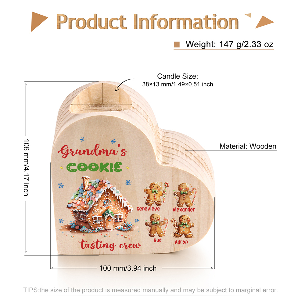 Heart-Shaped Christmas Candle Holder Engraved 5 Names Cookie Candlesticks Personalised Gift for Mum Grandma-Jessemade AU