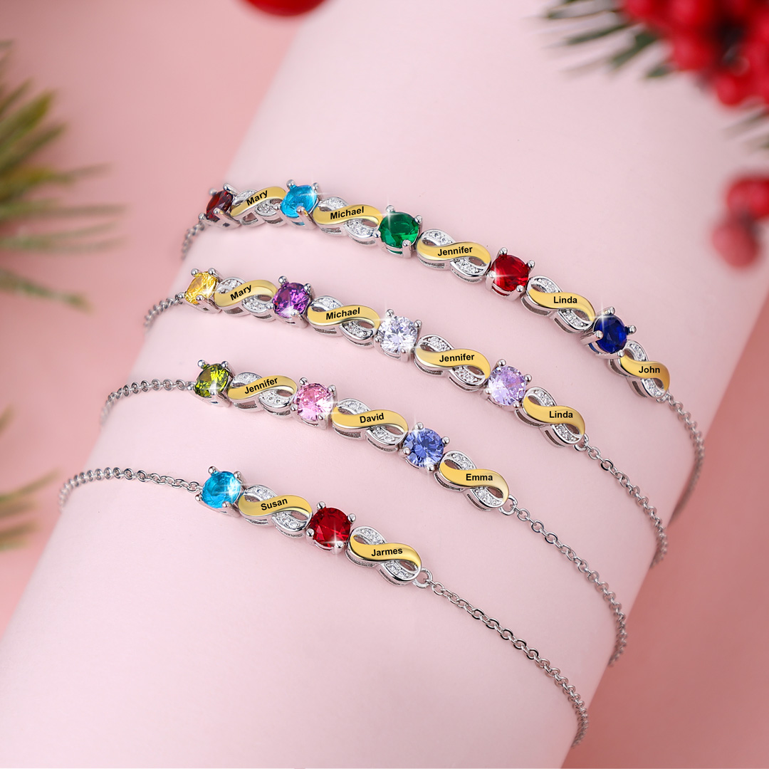 Mother & Family Bracelet with Birthstones Engrave 3 Names Infinity Bracelet Gifts for Mum-Jessemade AU