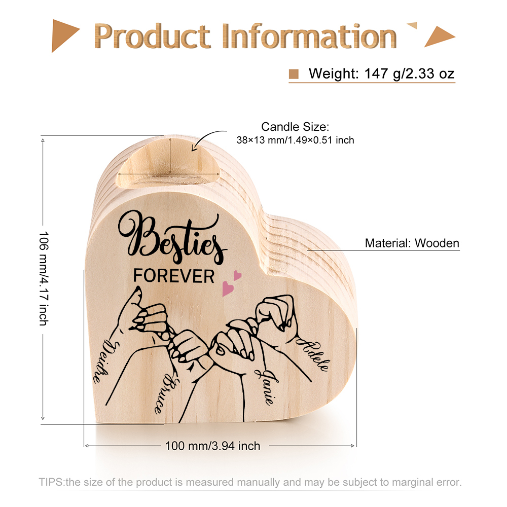 Besties Forever Wooden Candle Holder Customised 4 Names Pinky Swear Candlesticks -Jessemade AU
