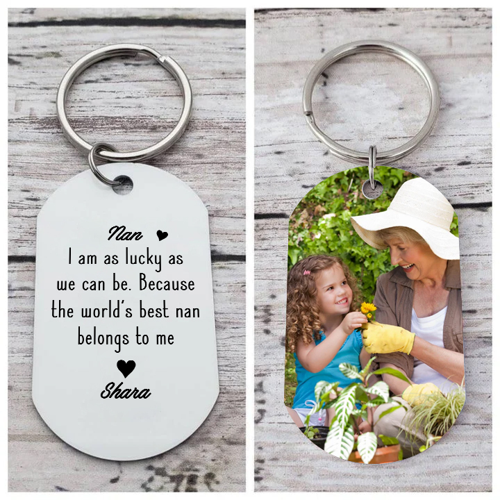 Personalised Photo & Name Keychain Gift for Grandma - I Am As Lucky As We Can Be Because The World's Best Nan Belongs To Me-Jessemade AU