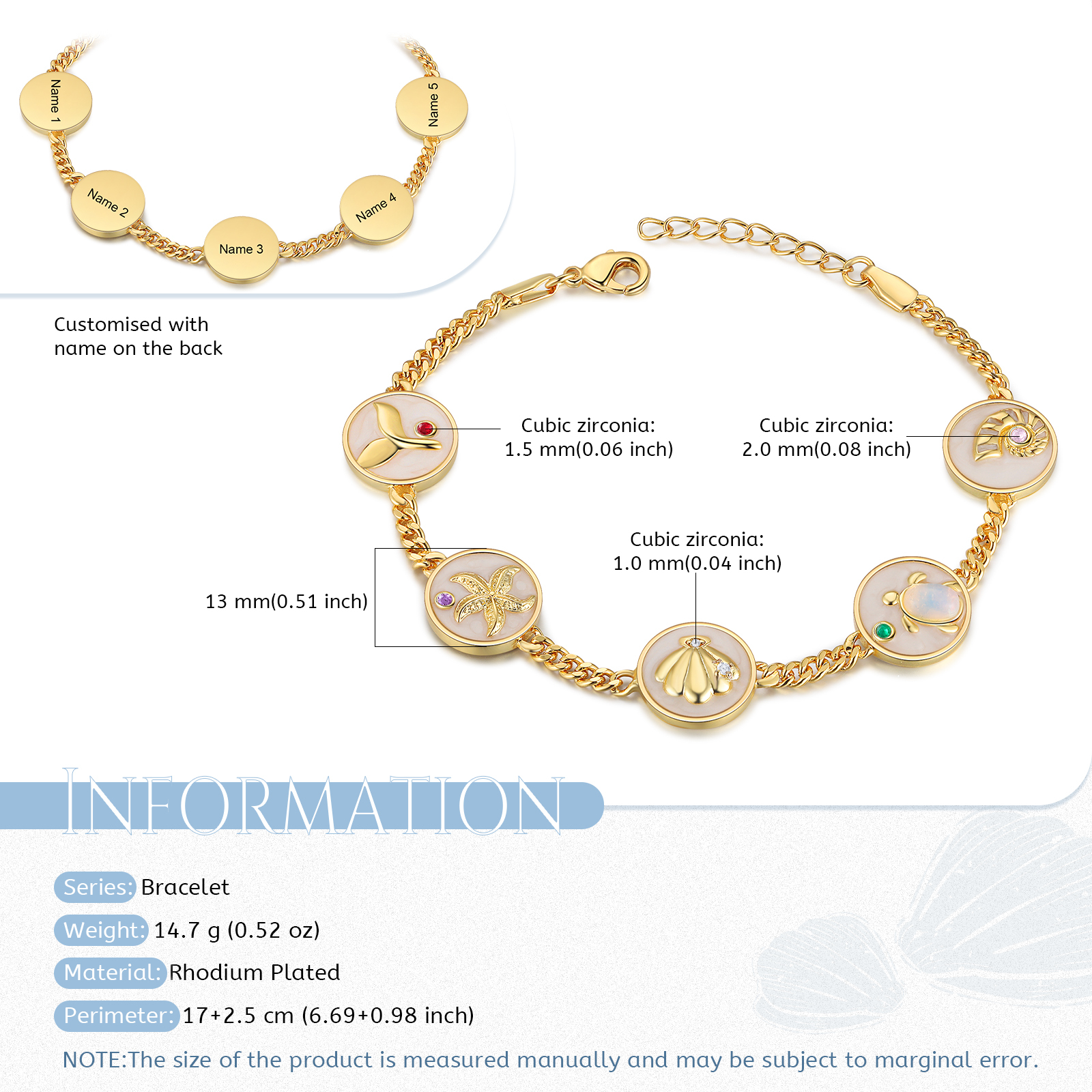 Personalised Women's Bracelet Customised 2-5 Names & Birthstones Bracelet Ocean Element Gift for Her-Jessemade AU