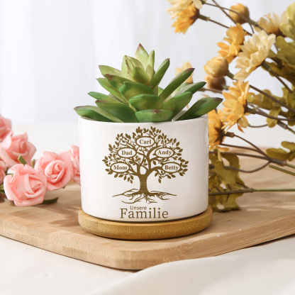 Personalised Ceramic Flowerpot with Wooden Base Custom 5 Names & 1 Text Family Tree Flowerpot Gift for Mum/Nan-Jessemade AU