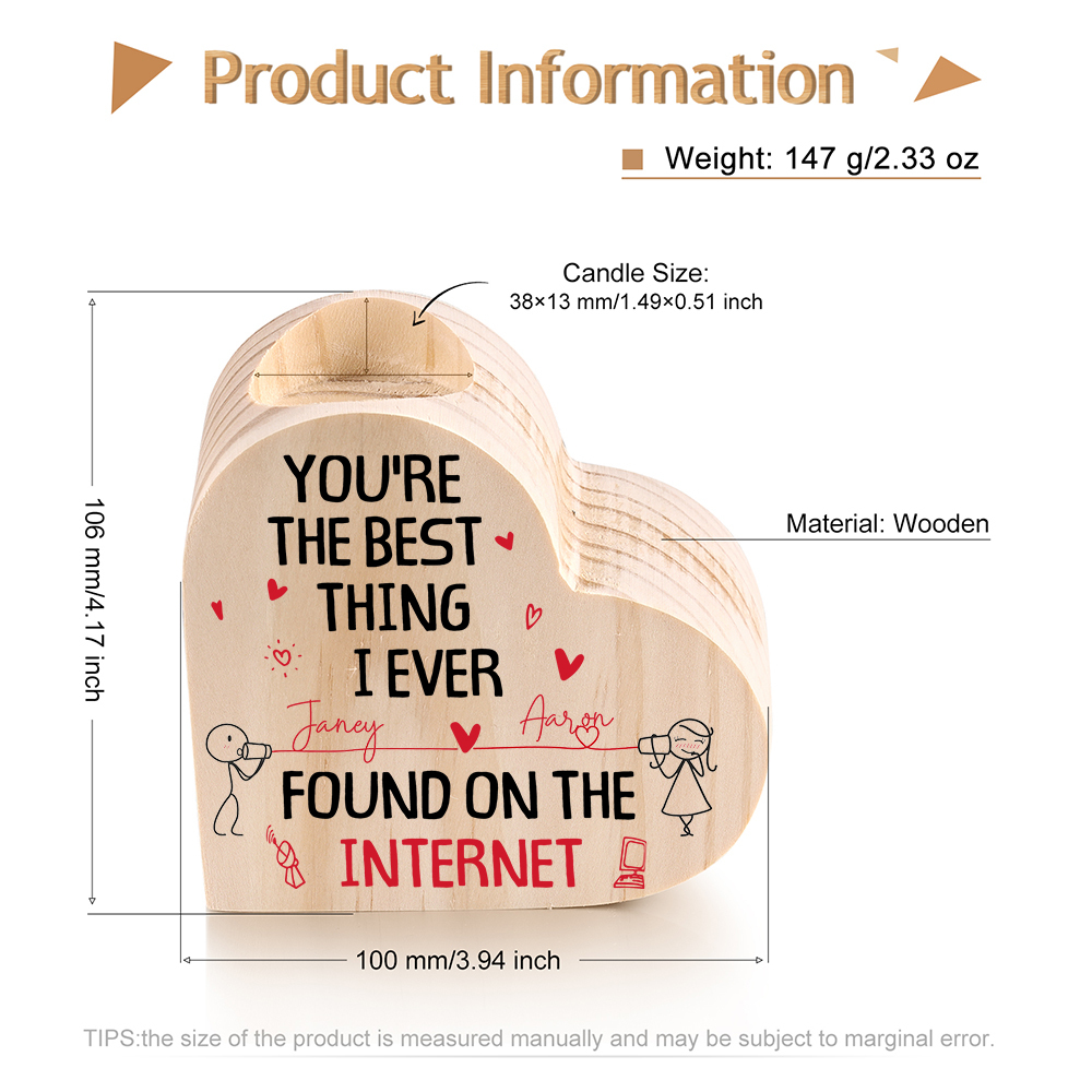 Line Art Couple Candle Holder Custom 2 Names Wooden Candlesticks Valentine's Day Gifts - You're The Best Thing I Ever Found On The Internet-Jessemade AU