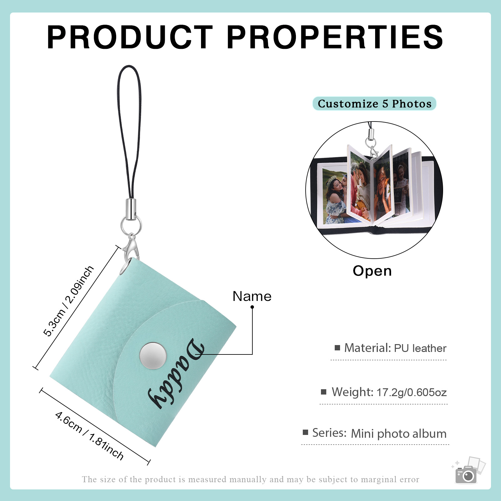 5 Photos - Personalised Mini Album Keychain Customised Photo & Name Leather Keychain Romantic Gift for Her-Jessemade AU