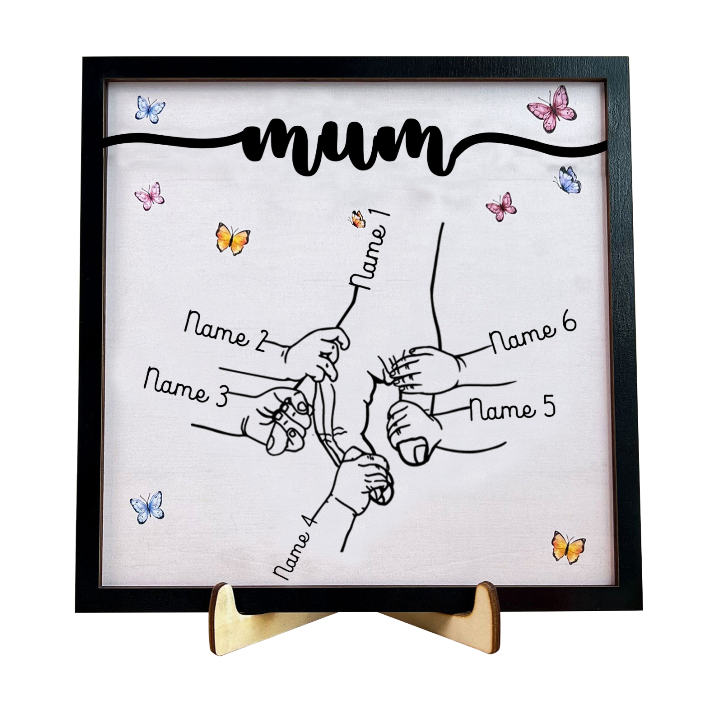 6 Names - Personalised Wooden Plaque Holding Mum's Hand Desktop Decorations Wooden Sign With Stand-Jessemade AU