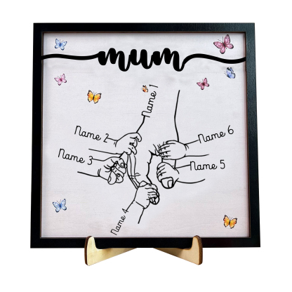 6 Names - Personalised Wooden Plaque Holding Mum's Hand Desktop Decorations Wooden Sign With Stand-Jessemade AU