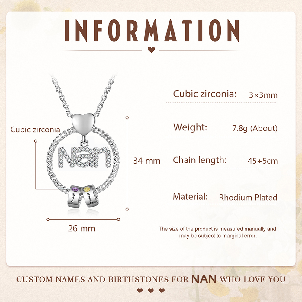 2 Names - Personalised Nan Necklace Custom Names & Birthstones Circle Pendant Necklace Gift for Grandma Nanna-Jessemade AU