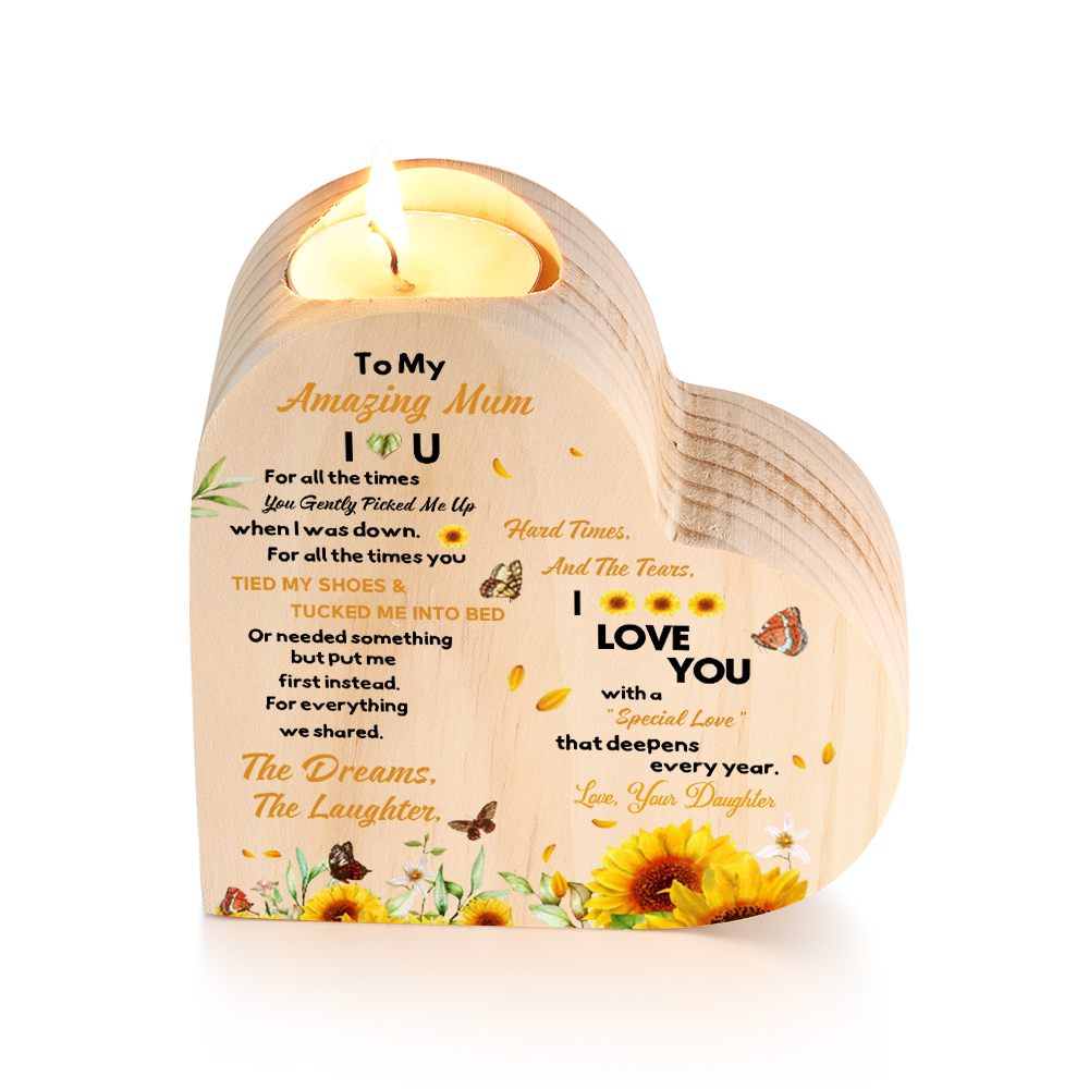 To My Mum - Wooden Heart Candle Holder Flower Candlesticks "picked me up" Gifts For Mother-Jessemade AU