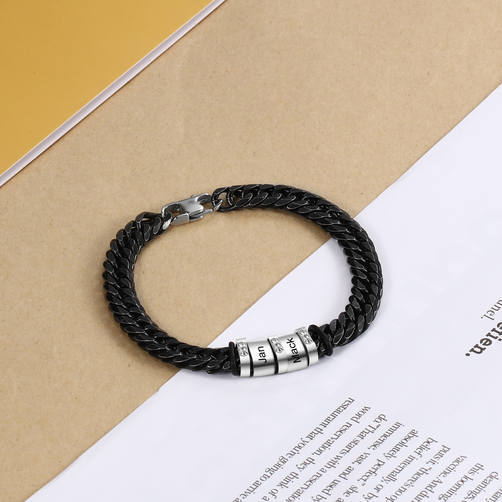 Personalised Cuban Chain Bracelet Customised Name Bracelet with 2 Beads-Jessemade AU