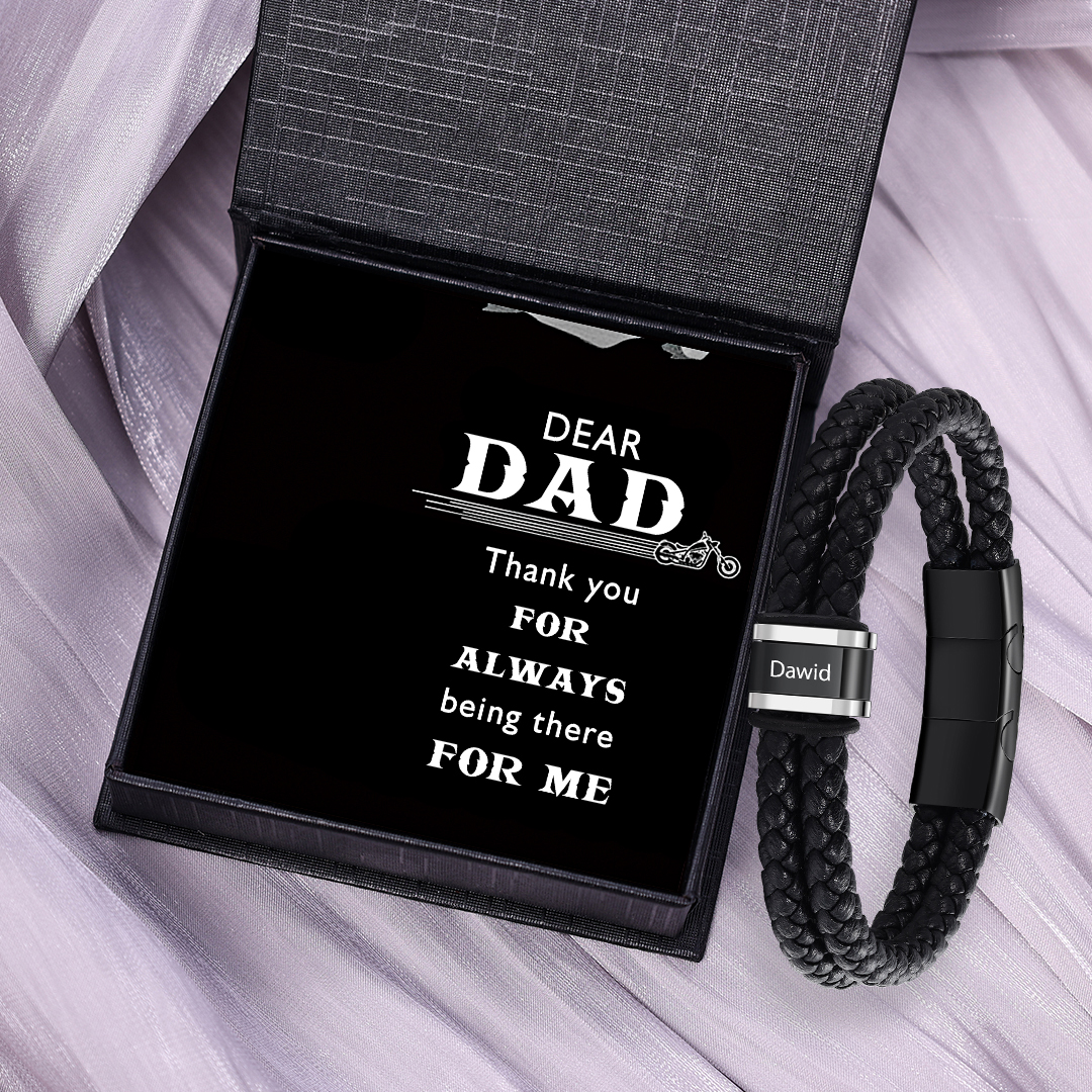 1 Name - Men's Leather Bracelet Custom Names Beaded Bracelet Adjustable Personalised Gift for Him