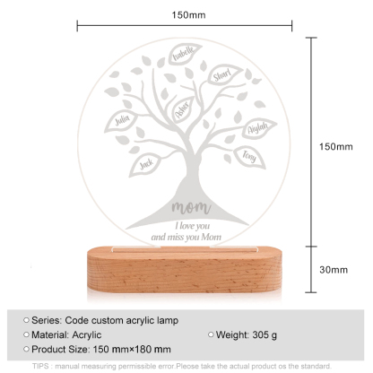 Personalised Family Tree Night Light Engraved 7 Names Wooden LED Lamp-Jessemade AU