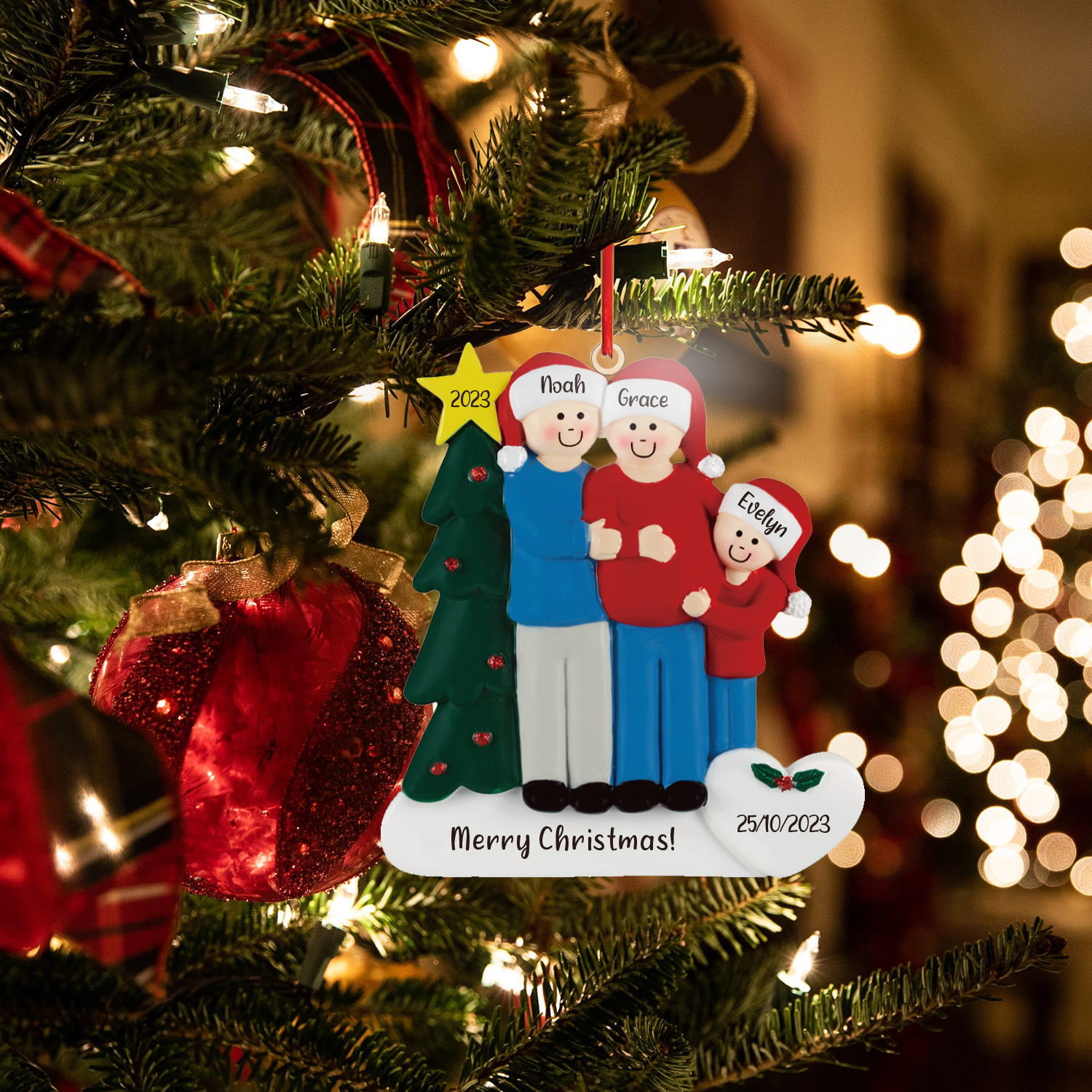 3 Names - Personalised Wooden Christmas Ornaments Customised Text & Date Xmas Decor Gifts for Family Friends-Jessemade AU